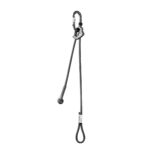 Fully extended Edelrid Pakhura Adjust lanyard showing the complete assembly. It features a tactical olive-drab green dynamic kernmantle rope with a large sewn attachment loop at one end and an integrated black aluminum Kiwi Screw carabiner at the other. The rope passes through a sleek, matte black ergonomic metal rope clamp used for manual length adjustment.