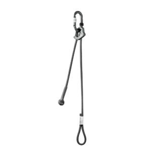 Fully extended Edelrid Pakhura Adjust lanyard showing the complete assembly. It features a tactical olive-drab green dynamic kernmantle rope with a large sewn attachment loop at one end and an integrated black aluminum Kiwi Screw carabiner at the other. The rope passes through a sleek, matte black ergonomic metal rope clamp used for manual length adjustment.