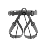Petzl Pandion Steel tactical sit harness front photo in black featuring color-coded leg loops and steel DOUBLEBACK waist belt buckle